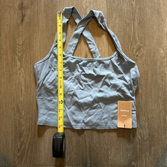 SHEIN Blue Ribbed Crop Top with Cross-Back Design - Picture 4 of 4